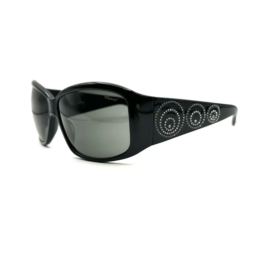 Chopard Rectangle Black Sunglasses Polka Dot Crystals RARE